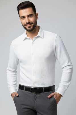 Waffle Desen Erkek Gömlek Ekru - WİPEOUT