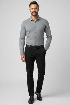 Waffle Desen Erkek Gömlek Füme - Erkek Gömlek