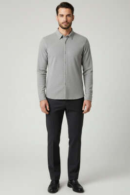 Waffle Desen Erkek Gömlek Gri - Erkek Gömlek