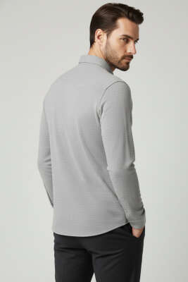 Waffle Desen Erkek Gömlek Gri - Erkek Gömlek