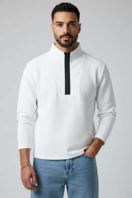 Waffle Fermuarlı Erkek Sweatshirt Ekru - WİPEOUT