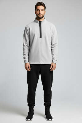 Waffle Fermuarlı Erkek Sweatshirt Gri - WİPEOUT