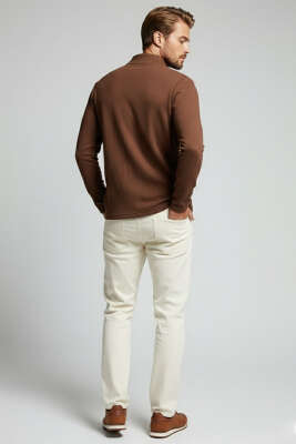 Waffle Fermuarlı Erkek Sweatshirt Kahve - Yılın Fırsatı