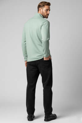 Waffle Fermuarlı Erkek Sweatshirt Su Yeşili - Erkek Sweatshirt