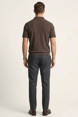 Waffle Kumaş Polo Yaka Erkek T-shirt Kahve - Erkek T-shirt