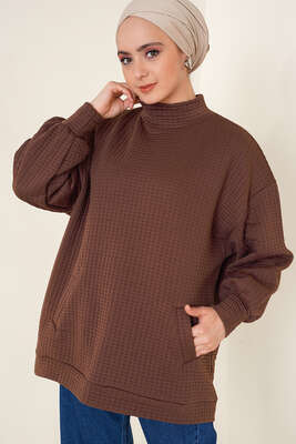 Waffle Kumaş Tunik Kahve 