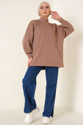 Waffle Kumaş Tunik Vizon - Tunik