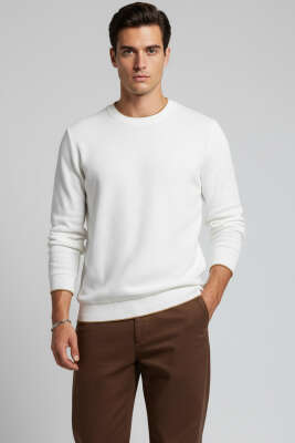 Waffle Nakışlı Triko Sweatshirt Ekru - HİT TİME