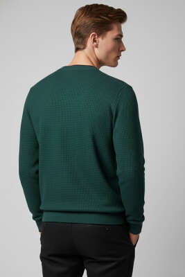 Waffle Nakışlı Triko Sweatshirt Nefti - Erkek Sweatshirt