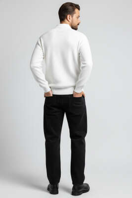 Waffle Polo Yaka Triko Erkek Kazak Ekru - Erkek Kazak