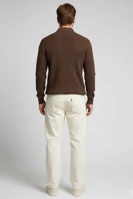 Waffle Polo Yaka Triko Erkek Kazak Kahve - Erkek Kazak