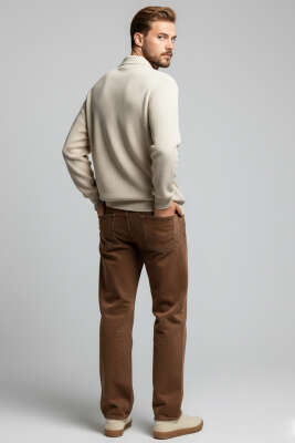 Waffle Polo Yaka Triko Erkek Kazak Taş - Erkek Kazak