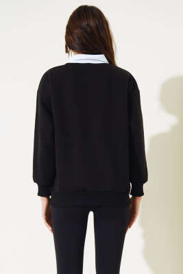 Washington Baskılı Üç İplik Sweatshirt Siyah - Kadın Giyim Modelleri