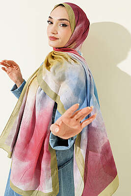 Watercolor Desen Bambu Kraş Şal Çağla Yeşili - Başörtüsü