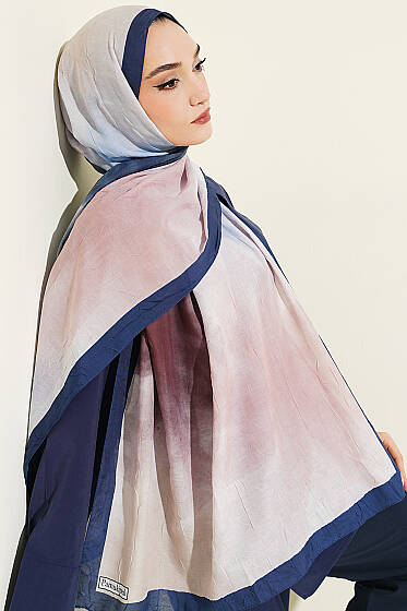 Watercolor Desen Bambu Kraş Şal Lacivert - Başörtüsü