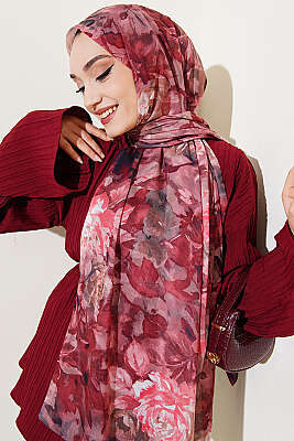 Watercolor Flower Desen Şal Bordo - VERTU (NYD TEKSTİL)