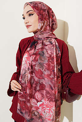Watercolor Flower Desen Şal Bordo - Başörtüsü