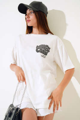Wellhess Baskılı T-shirt Ekru - Kadın Giyim Modelleri