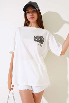 Wellhess Baskılı T-shirt Ekru - Kadın Giyim Modelleri