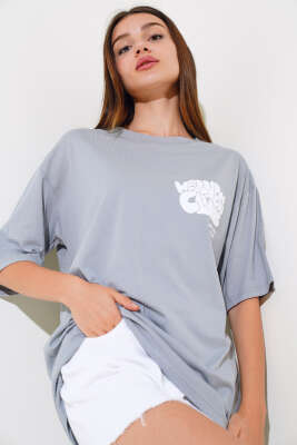 Wellhess Baskılı T-shirt Kayrak Grisi 