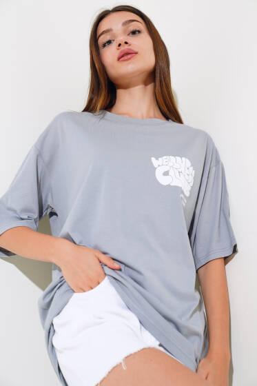 Wellhess Baskılı T-shirt Kayrak Grisi - Yeni Giyim