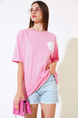 Wellhess Baskılı T-shirt Pembe - Kadın Giyim Modelleri