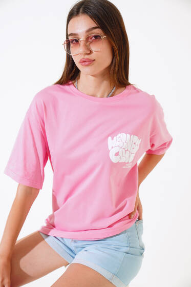 Wellhess Baskılı T-shirt Pembe - Yeni Giyim