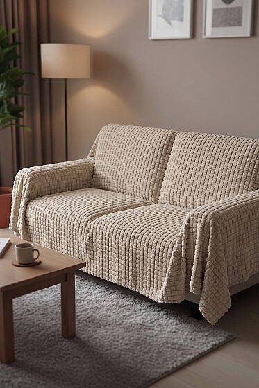 Welsoft Kumaş Koltuk Örtüsü Bej - Koltuk Örtüsü