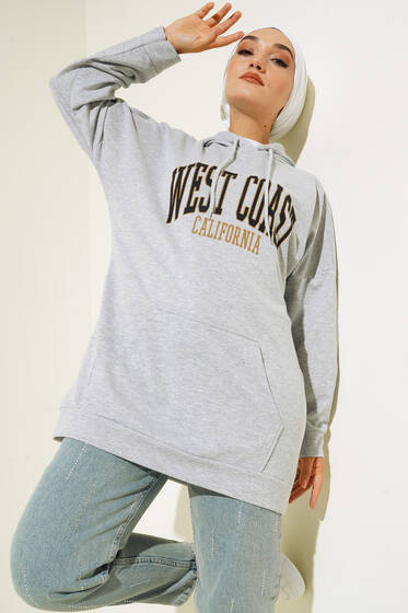 West Coast Baskılı Tunik Gri - Tunik