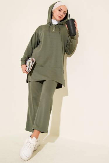 What Ever Armalı Kapüşonlu İkili Takım Haki - İkili Takım