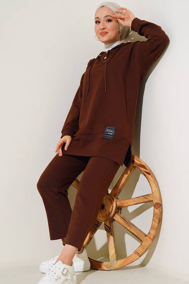 What Ever Armalı Kapüşonlu İkili Takım Kahve - İKİLİ TAKIM