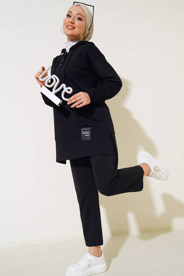 What Ever Armalı Kapüşonlu İkili Takım Siyah - İKİLİ TAKIM