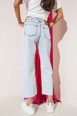 Wide Leg Kesik Paça Kot Pantolon Açık Kar - Kadın Giyim Modelleri