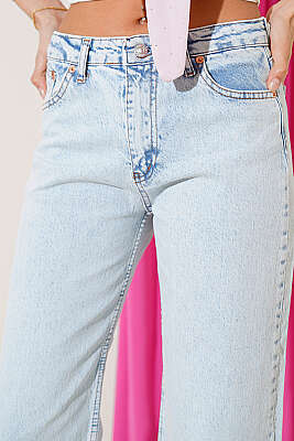 Wide Leg Kesik Paça Kot Pantolon Açık Kar - Kadın Giyim Modelleri