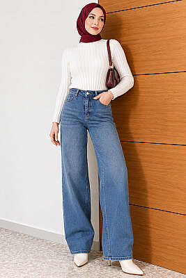 Wide Leg Kot Pantolon Açık Mavi - Pantolon