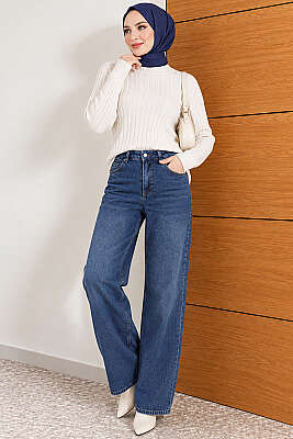 Wide Leg Kot Pantolon Mavi - Pantolon