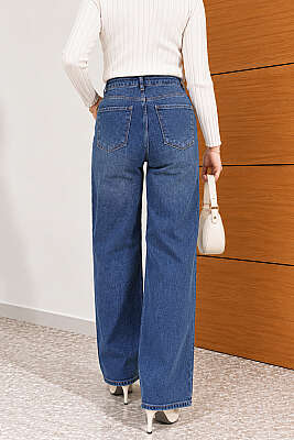 Wide Leg Kot Pantolon Mavi - Pantolon