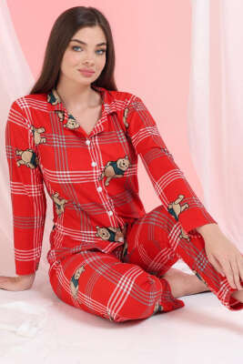 Winnie Ayıcıklı Süet Pijama Takımı Kırmızı 