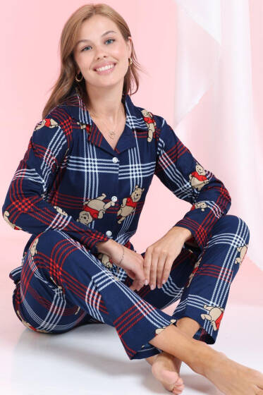 Winnie Ayıcıklı Süet Pijama Takımı Lacivert - Pijama