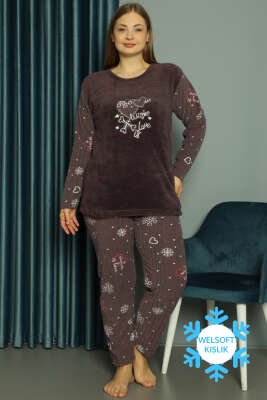 Winter Love Welsoft Büyük Beden Pijama Takım Füme 