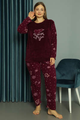 Winter Love Welsoft Büyük Beden Pijama Takım Mor - Pijama