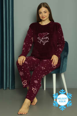 Winter Love Welsoft Büyük Beden Pijama Takım Mor - Pijama