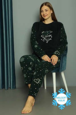 Winter Love Welsoft Büyük Beden Pijama Takım Zümrüt 