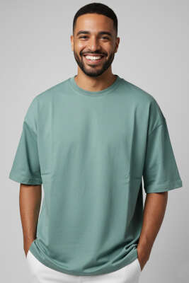 Oversize Basic Erkek Tshirt Su Yeşili - WİPEOUT