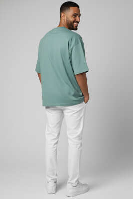 Oversize Basic Erkek Tshirt Su Yeşili - Tek Kalanlar
