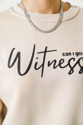 Witness Baskılı Şardonlu Sweatshirt Bej - Kadın Giyim Modelleri