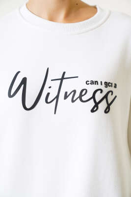 Witness Baskılı Şardonlu Sweatshirt Ekru - Kadın Giyim Modelleri