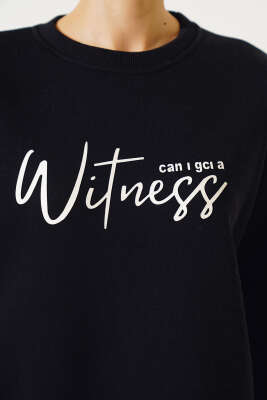 Witness Baskılı Şardonlu Sweatshirt Siyah - Kadın Giyim Modelleri