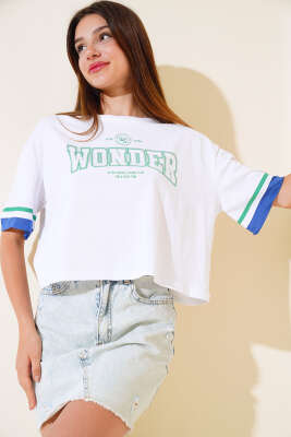 Wonder Baskılı T-Shirt Beyaz - Kadın Giyim Modelleri