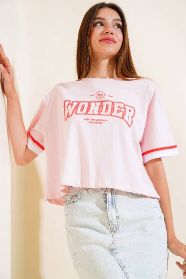 Wonder Baskılı T-Shirt Pembe - Yeni Giyim